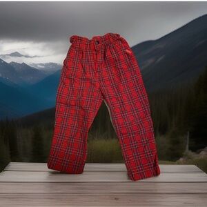 Vintage OshKosh B'gosh Red & Green Blue Plaid  Pants Girls 5 USA Envelope waist